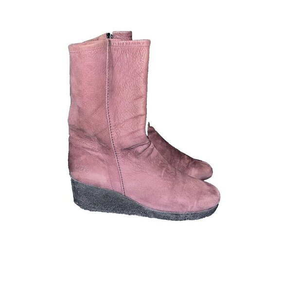 ARCHE LN Bradip Burgundy Nubuck Leather Wedge Ankle Boots Side Zipper - Picture 1 of 16